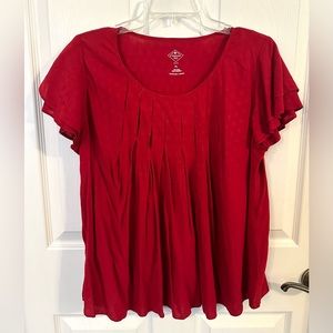 St John’s Bay Red Pleated Short Sleeve Top Size PL